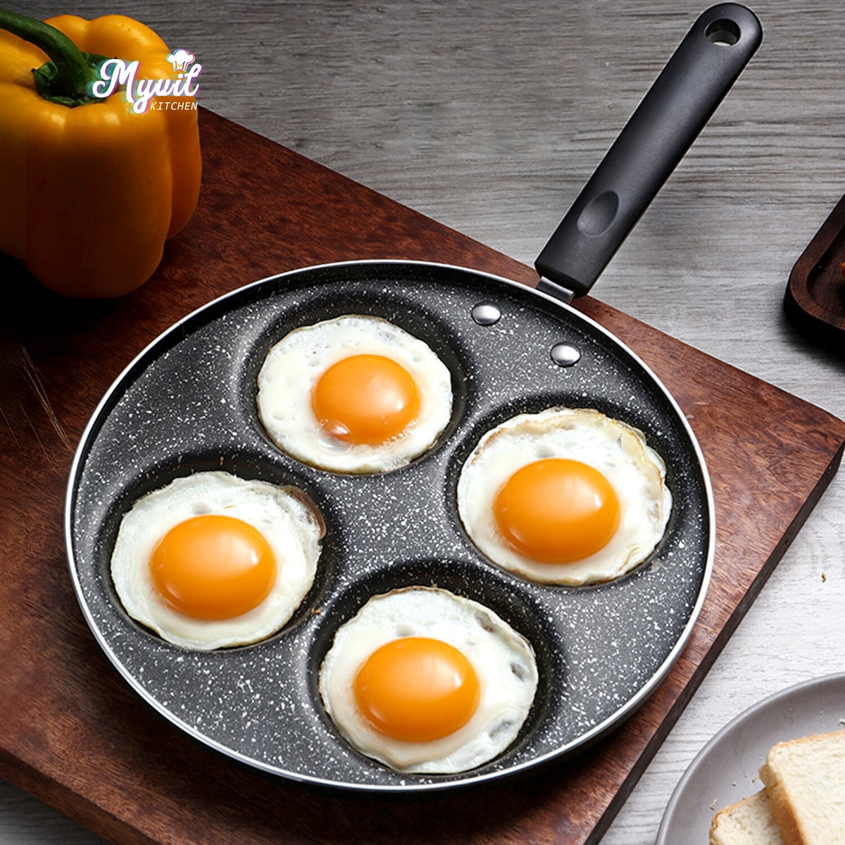 Sartén Para 4 Huevos Fritos O Tortitas - Antiadherente, De Aluminio, Con Mango De Madera, Multifunción